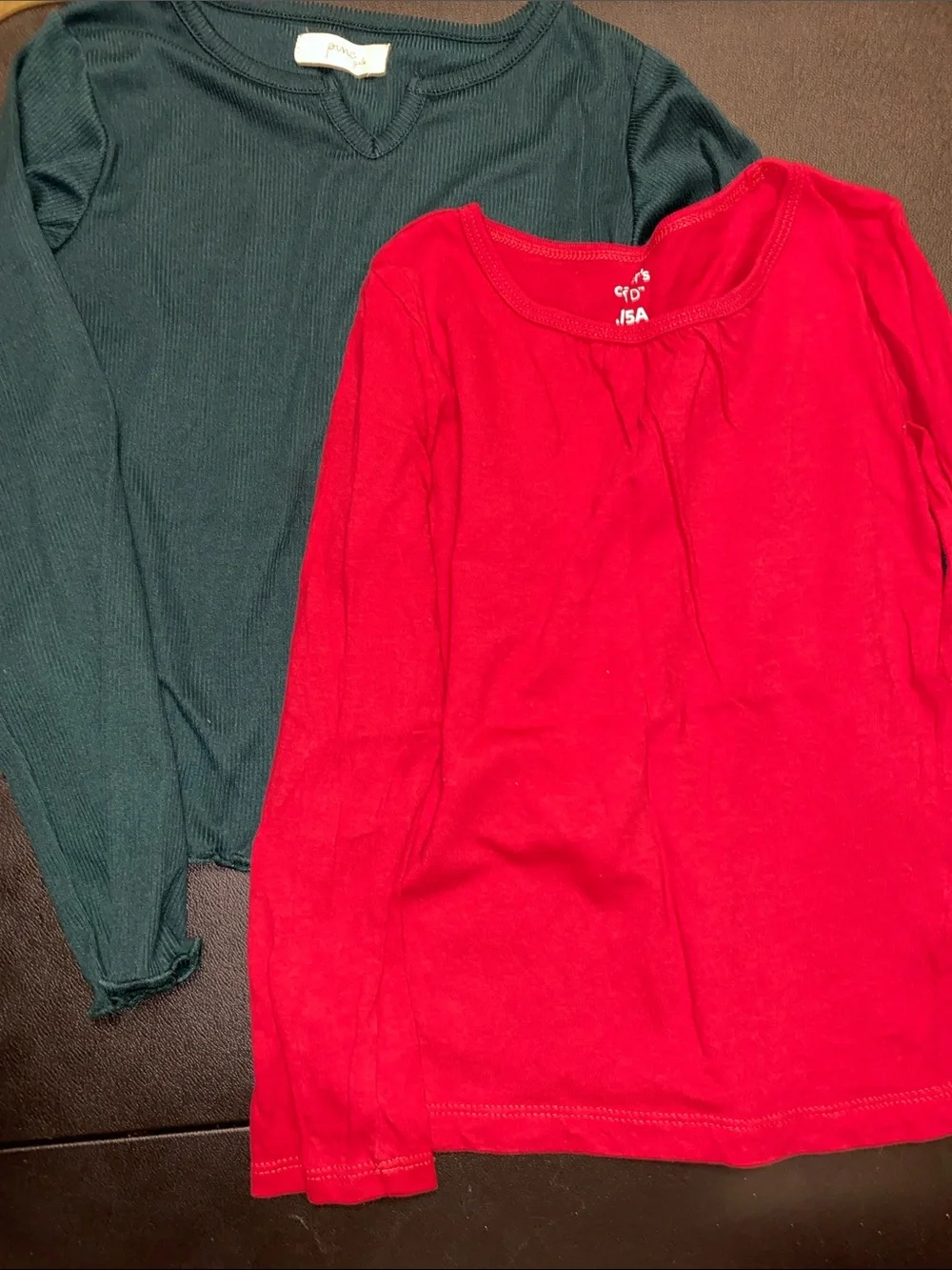 ⭐️ 3/$15 • 2 Long-Sleeve Tops - Red & Dark Green • 5/6Y